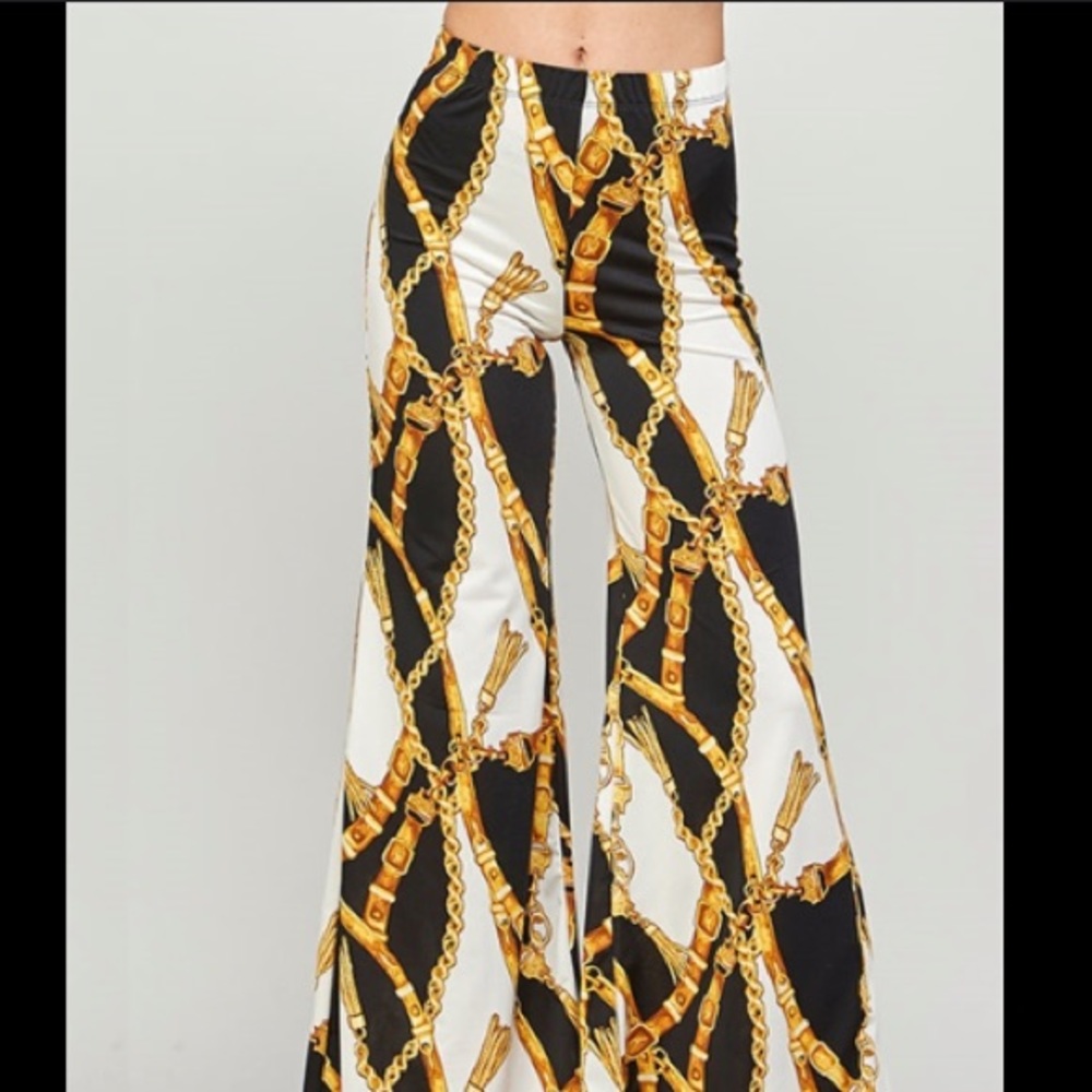 ❤️3X20 J USA Women’s Black/ Gold Chains Print Fold Over Polyester Flare …